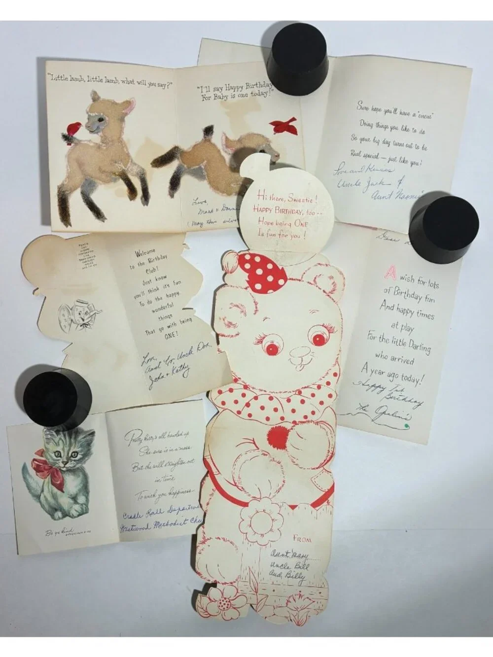 Vintage 1960s Birthday Greeting Cards Lot 15 Die Cut Flocked Baby Animals Clown